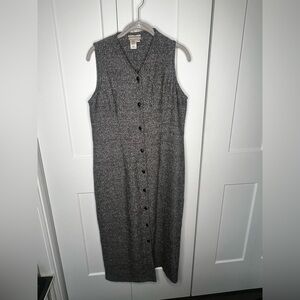 Coldwater Creek Houndstooth Button-Front Maxi Dress Women's Size Medium